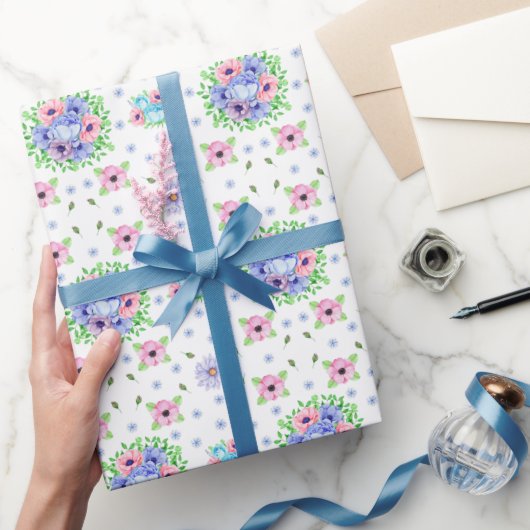 ヴィンテージ花模様（白） ラッピングペーパー (ギフト)