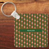 ヴィンテージ花模様、緑の予算にピンクモノグラムの色 キーホルダー (正面)