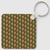 ヴィンテージ花模様、緑の予算にピンクモノグラムの色 キーホルダー (裏面)