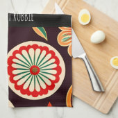 ヴィンテージ花濃赤花柄 キッチンタオル (四つ折り)