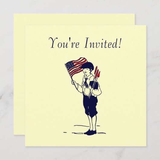 ヴィンテージ花火とフラッグアートのカスタム招待状 招待状 (正面/裏面)