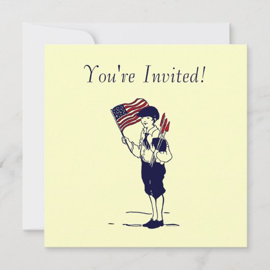 ヴィンテージ花火とフラッグアートのカスタム招待状 招待状 (正面)