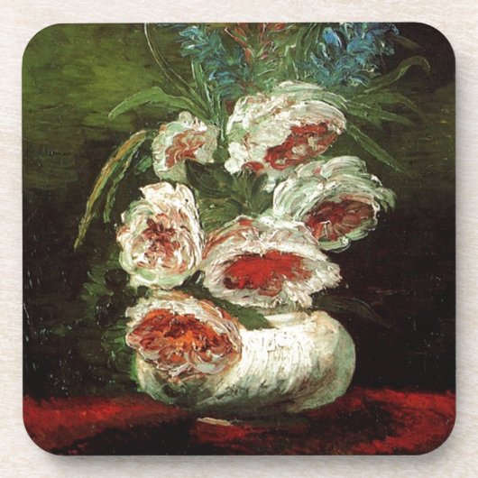 ヴィンテージ花瓶と牡丹、ビンセント・ファン・ゴッホ。 コースター (正面)