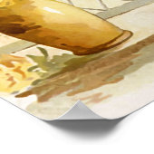 ヴィンテージ花瓶と黄色のバラの水彩プリント ポスター (角)