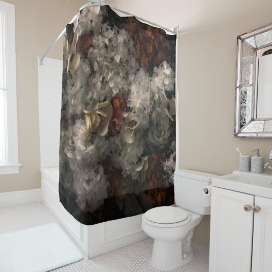 ヴィンテージ花白と錆あじさい植物学 シャワーカーテン (インサイチュ)