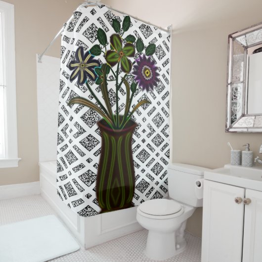 ヴィンテージ花白シャワーカーテン シャワーカーテン (インサイチュ)