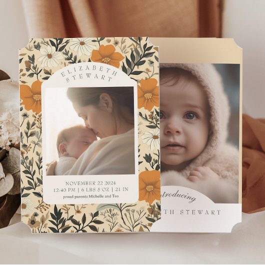 ヴィンテージ花秋2写真誕生のお知らせ 招待状