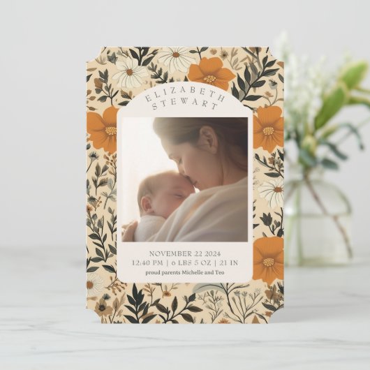 ヴィンテージ花秋2写真誕生のお知らせ 招待状 (スタンド正面)