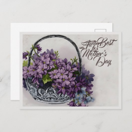 ヴィンテージ花籠 – 母の日開花 シーズンポストカード (正面/裏面)