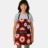 ヴィンテージ花紅白モザイクパターン エプロン (インサイチュ)