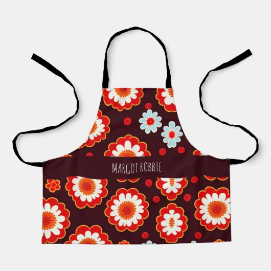 ヴィンテージ花紅白モザイクパターン エプロン (正面)