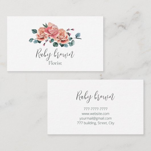 ヴィンテージ花素朴ピンクのバラ 名刺 (正面/裏面)