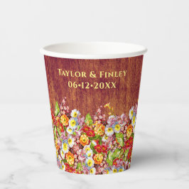 ヴィンテージ花素朴柄プリマ結婚ローズ 紙コップ