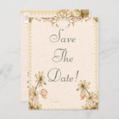 ヴィンテージ花結婚式の日付を保存 案内ポストカード (正面/裏面)