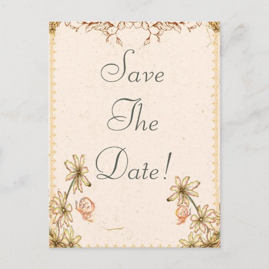 ヴィンテージ花結婚式の日付を保存 案内ポストカード (正面)