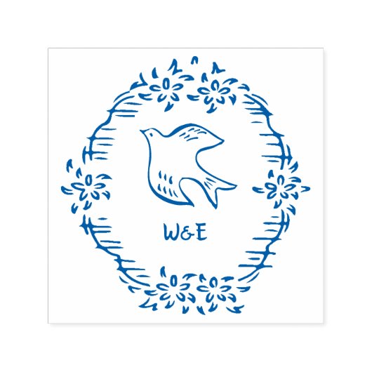 ヴィンテージ花結婚鳩モノグラム セルフインキングスタンプ (デザイン)