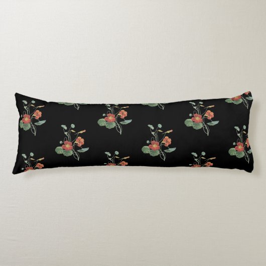 ヴィンテージ花緑オレンジイエローナスタチュリウム ボディピロー (正面)