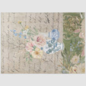 ヴィンテージ花花束青い白い花瓶のデコページ 薄葉紙 (正面)