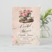 ヴィンテージ花茶セットフラワーブライダルシャワー 招待状 (スタンド正面)