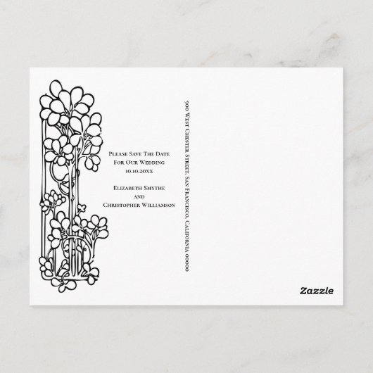 ヴィンテージ花蔵書票結婚式の日付を保存 ポストカード (裏面)