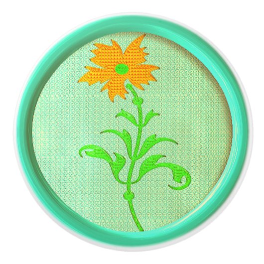 ヴィンテージ花裁縫ボタングリーン セラミックノブ (正面)