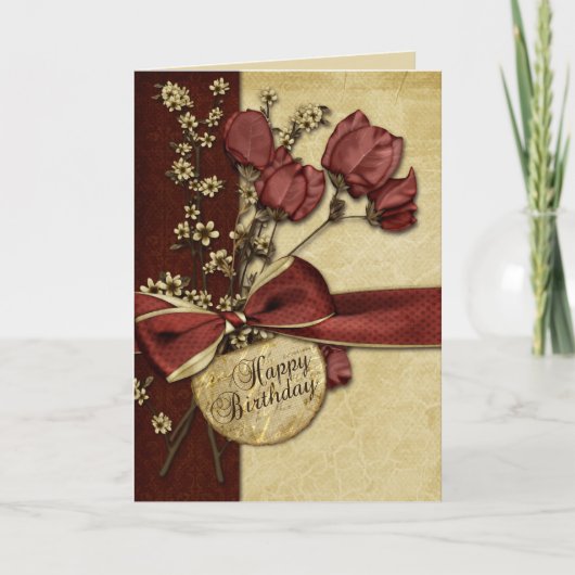 ヴィンテージ花誕生日 カード (正面)
