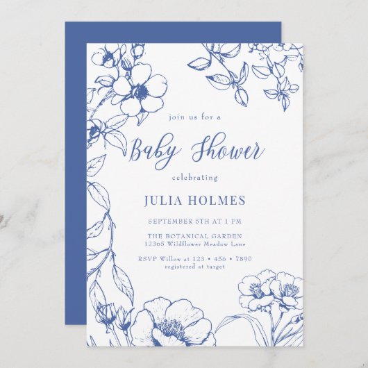 ヴィンテージ花赤ちゃんシャワー 招待状 (正面/裏面)