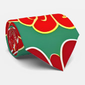 ヴィンテージ花赤グリーンレトロ花柄 ネクタイ (ロール)