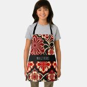 ヴィンテージ花赤グリーン花柄 エプロン (インサイチュ)