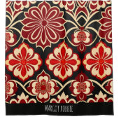 ヴィンテージ花赤グリーン花柄 シャワーカーテン (正面)