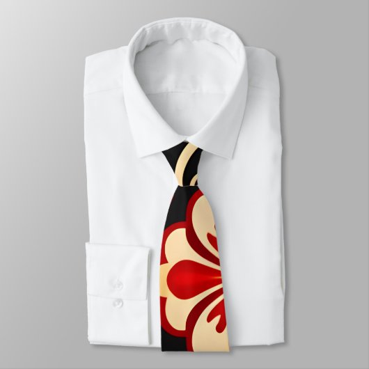 ヴィンテージ花赤グリーン花柄 ネクタイ (タイ)