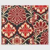 ヴィンテージ花赤グリーン花柄 ラッピングペーパー (フラット)