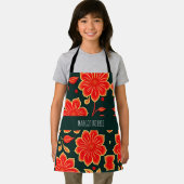 ヴィンテージ花赤レトロ花柄 エプロン (インサイチュ)