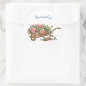 ヴィンテージ花車バラと青い花 ラウンドシール (バッグ)