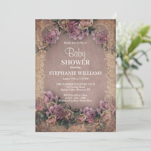 ヴィンテージ花額縁赤ちゃんシャワー 招待状 (スタンド正面)