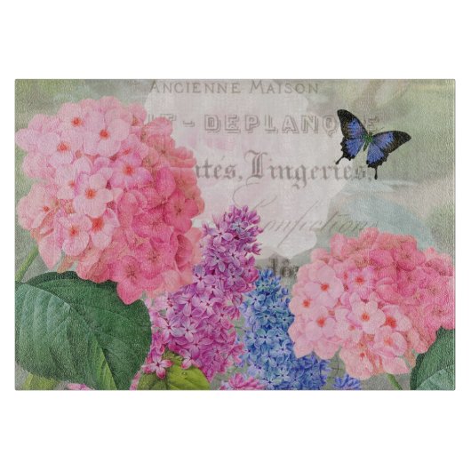 ヴィンテージ花飾りガラス板 カッティングボード (正面)