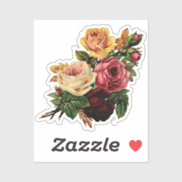 ヴィンテージ花黄色とピンクのバラ花束 シール