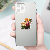 ヴィンテージ花黄色とピンクのバラ花束 シール (スマートフォン)