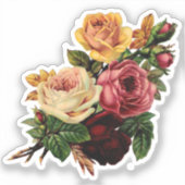 ヴィンテージ花黄色とピンクのバラ花束 シール (正面)
