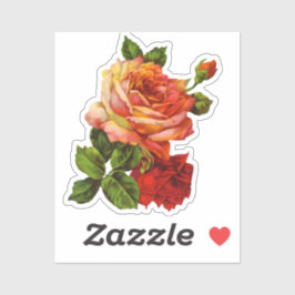 ヴィンテージ花黄色と赤のバラのフローラ シール