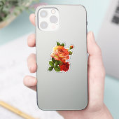 ヴィンテージ花黄色と赤のバラのフローラ シール (スマートフォン)