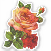 ヴィンテージ花黄色と赤のバラのフローラ シール (正面)