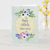 ヴィンテージ花40周年結婚カード カード (黄色い花)