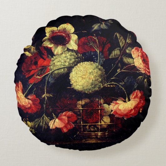 ヴィンテージ花 ラウンドクッション (正面)
