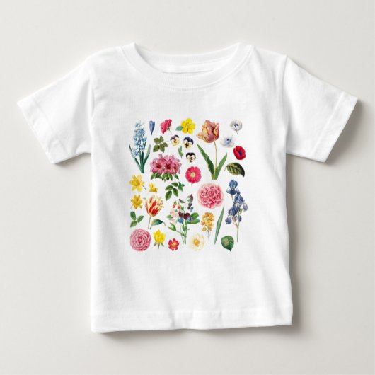 ヴィンテージ花、ヴィンテージ植物花、野草 ベビーTシャツ (正面)