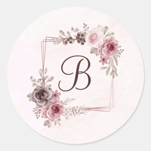 ヴィンテージ花（淡いピンク） ラウンドシール (正面)