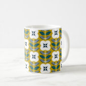 ヴィンテージ花 – 黄色と青 コーヒーマグカップ (正面右)