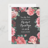 ヴィンテージ花chalkboard日付を保存 案内ポストカード (正面/裏面)