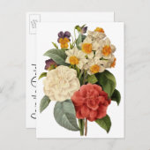 ヴィンテージ花Pierre Redoute、日付を保存 案内ポストカード (正面/裏面)