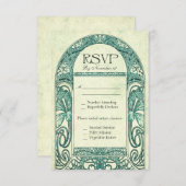 ヴィンテージ花RSVPの結婚式の招待状のターコイズ 出欠カード (正面/裏面)